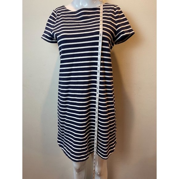 Ann Taylor Loft Womens Striped T Shirt Dress Crew Neck 100% Cotton Blue White MP - Picture 4 of 9
